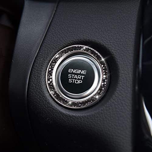 Image of ToBeQueen Bling Push Start Button Cover Ring, Interior Crystal Diamond Rhinestone Engine Start Stop Ring Emblem Decoration Sticker, Black Bling Car Accessories for Women, Black