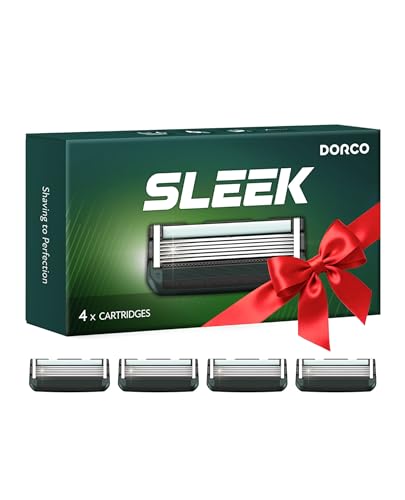 DORCO Elegantes Rasiersystem mit sechs Klingen mit Multi-Flex-Technologie, Ersatzset und Ersatzkartusche für Präzisionsrasierer (4 Stück)