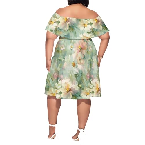 Image of SUZONANA Women's Plus Size Summer Dresses Floral Print Midi Dresses Flowy Sundresses