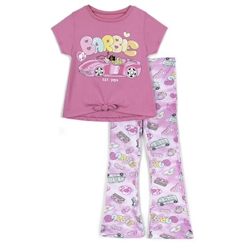 Barbie Toddler Girls T-Shirt and Flare Leggings Outfit Set Fuchsia Pink Tie Dye 4T