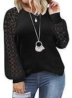 Eytino Womens Plus Size Tops Lace Short Long Sleeve V/Crew Neck Casual Loose Blouses T Shirts(1X-5X), B Black, 3X