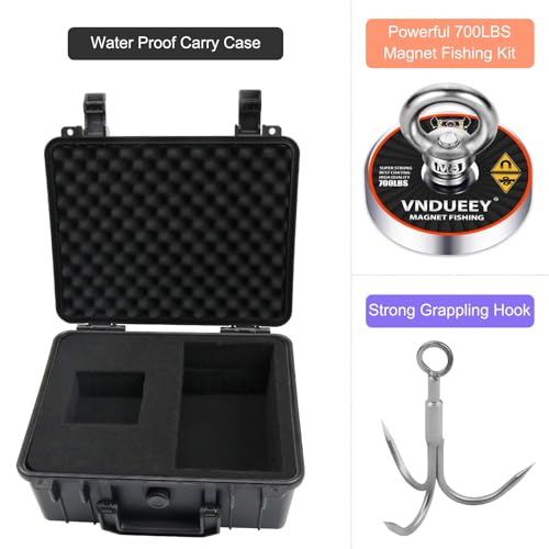 Fishing Magnet Kit with Rope, Fishing Magnets 700 LBS Pulling-Includes Grappling Hook, Heavy Duty 65FT Rope, Gloves & Locking Carabiner,Threadlocker and Waterproof Carry Case - 2.95inch Diameter