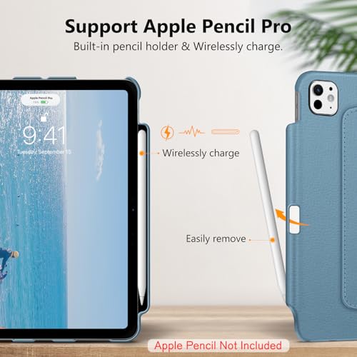 Image of Fintie Rotating Case for iPad Pro 11-inch (M5) 2025 / (M4) 2024 - [Built-in Pencil Holder] 360 Degree Swiveling Smart Stand Protective Cover, Auto Sleep /Wake, Ocean Blue