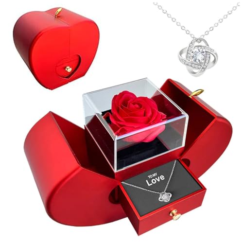 2025 Preserved Red Rose With Hollow Clavicle Necklace, Jewelry Boxes with Necklace, Present Box For Girlfriend,Wife,Mom