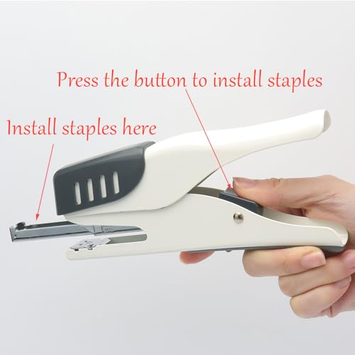 NatSumeBasics Plier Effortless Stapler & 1000 Rose Gold Staples, White Handheld Stapler 45 Sheet Capacity Heavy Duty Manual Staplers for Office Accessories Supplies (White)