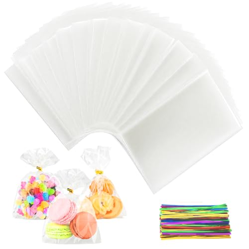 100 Stück Cellophantüten Klein 10x15 cm, Durchsichtige Zellophantüten mit 100 Bunte Krawatten – Süßigkeiten Geschenkbeutel für Hochzeit, Geburtstag, Weihnachten Party Kekse & Schmuck - Gicctyble 100 Stück Cellophantüten Klein 10x15 cm, Durchsichtige Zellophantüten mit 100 Bunte Krawatten – Süßigkeiten Geschenkbeutel für Hochzeit, Geburtstag, Weihnachten Party Kekse & Schmuck - Gicctyble
