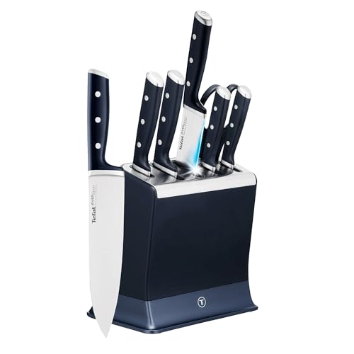 Tefal EverSharp, Set de couteaux 6pièces, Bloc de couteaux avec affuteurs intégrés, 5couteaux, Ciseaux, Tranchant durable, K297S744