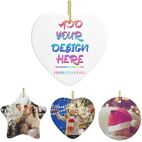Personalized Photo Christmas Ornaments Design Your Own Picture Christmas Ornament with Gold Hang Rope Reusable Blank Porcelain Ornament Good Decorated Gifts for Christmas Tree Mall (Heart-Shaped) Cover