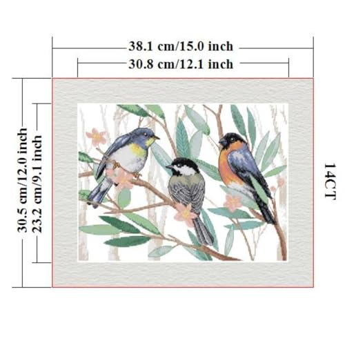 Image of ITSTITCH Stamped Cross Stitch Kits - Full Range of Embroidery Patterns for Beginners or Adults,14 CT 2 Strands DIY Counted Needlepoint Arts Craft-Three Little Birds 15x11.8 inch