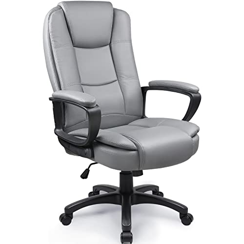 OFIKA Home Office Chair, 400LBS Ergonomic, Adjustable Desk for Lumbar Back Support, Computer Chair with Rolling Swivel and Armrest, Modern Executive High Back Leather (Grey).