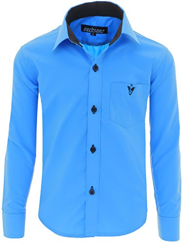 Gillsonz A7 - Chemise de fête à manches longues pour enfant - Facile à repasser - Disponibles dans 10 couleurs - Taille : 86 à 158, Turquoise., 146/152 cm Cover