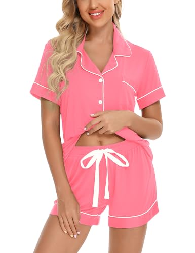 Image of Anjue Womens Pajamas Set Short Sleeve Button Down Soft Pj Sets S-XXL | V neck,Pyjamas,Modal,Wedding,Pijamas de mujer,Bridal party,Viscose,Knit,Cute,Lounge,Lightweight,Nursing,Holidays