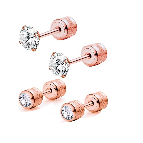Cvayu Hypoallergenic Double Sided Diamond Stud Earrings For Womens Girl Secure Safety Screw Back Cartilage Cz Stud Earrings cover