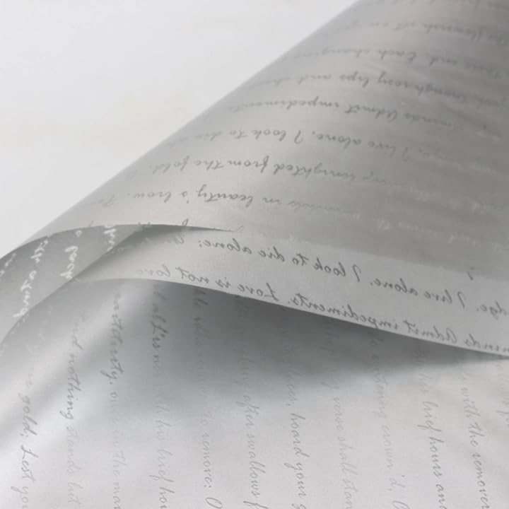 Image of Oasis 20 Sheets Korean Style Transparent Waterproof Premium Bouquet Wrapping Sheet (58 cm x 58 cm) | Silver Calligraphic Strokes Design Flower Wrapping Sheet | Elegant Packaging for Bouquets Gift Wrapping and More