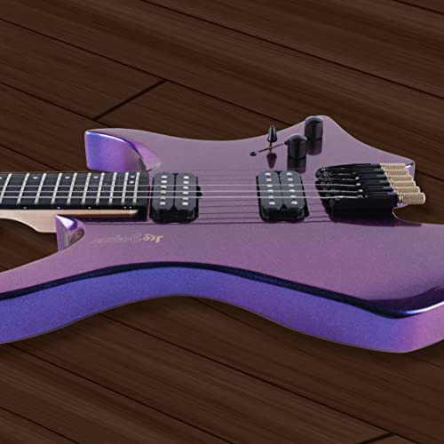 Leo Jaymz 6 Strings Headless Electric Guitar - Full Scale Travel Guitar - Alder Body And 5 Piece Maple Neck - Optical Color Changing Paint - Customized Pickups (Llusory Color) #TOP6