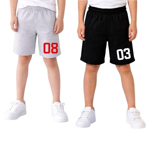 Image of Boys Grey-8 and Black-3 Cotton Blend Printed Shorts (Pack of 2)