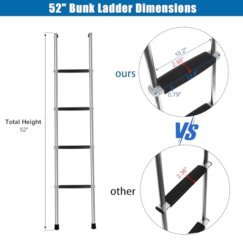 Image of 57 inch RV Bunk Ladder, 4 Wide Step Aluminum Camper Bunk Bed Ladder with Anti-Slip Rubber Foot Pads, Sliver