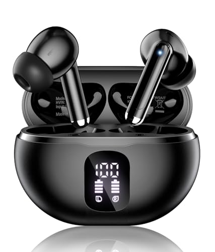 Image of Wireless Earbuds, Bluetooth 5.4 Headphones with 50H Playback, Deep Bass Stereo Ear Buds Clear Calls with LED Power Display, IPX7 Waterproof, in-Ear Earphones with Mic for Phone /Android /iPad, Black
