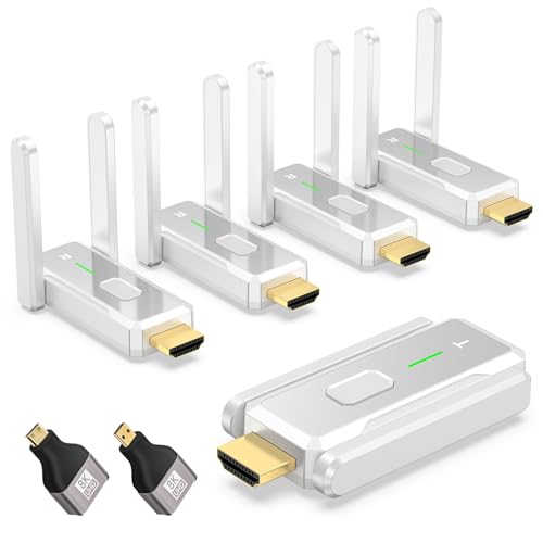 Wireless HDMI Transmitter and 4 Receivers 500FT/150M, 2.4G+5G Plug & Play Portable Wireless HDMI...