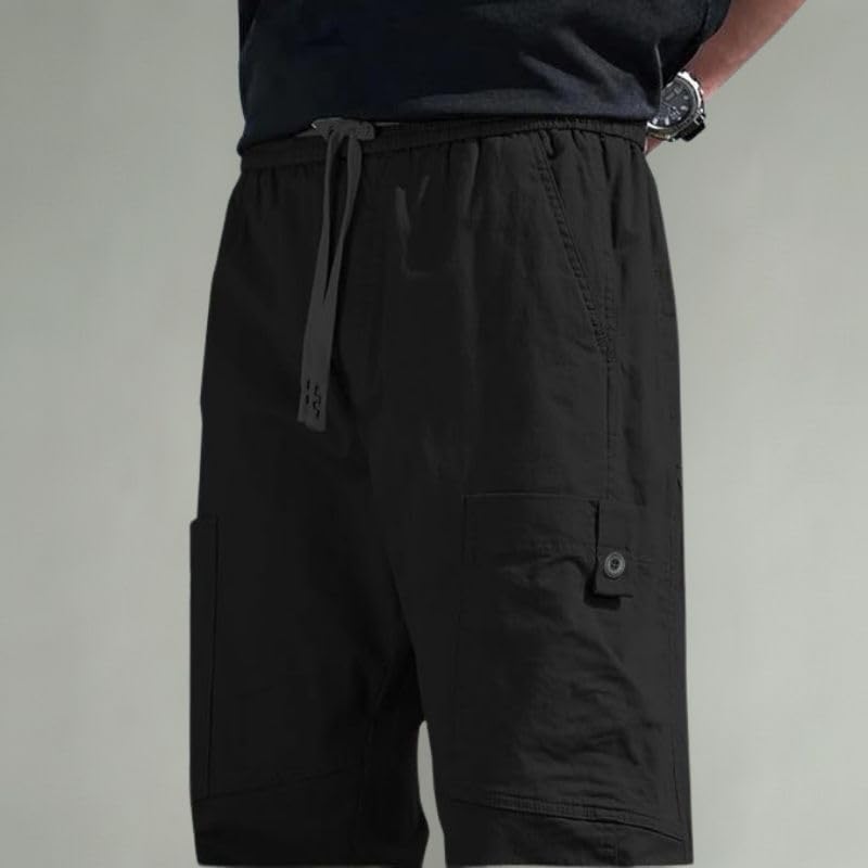 Image of Cargo for Men | Cotton Cargo Pant | Lower for man | Elastic Drawstring Waist Straight Fit Bottoms | Comfortable Breathable Summer Cargos for Casual, Office Wear
