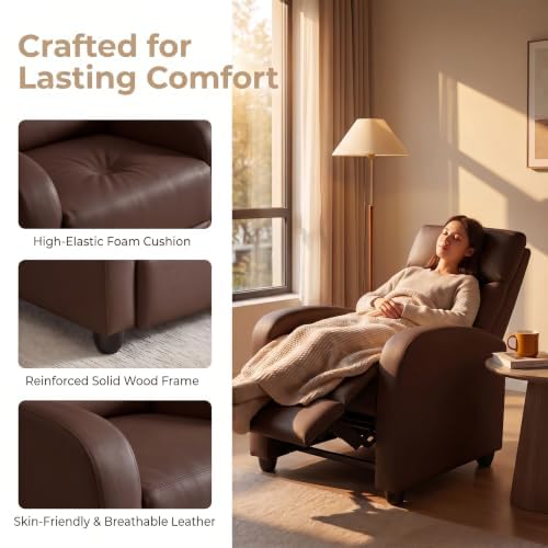 Image of Manual Recliner Chair, Oversized Lazy Boy Reclining Sofa with Adjustable Backrest & Extended Footrest, Ergonomic Single Recliner Couch for Home Theater Seating, Living Room, Bedroom, Brown