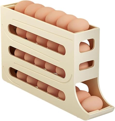 4-Tier Automatic Rolling Egg Dispenser, 25-Capacity Space-Saving Refrigerator Egg Holder, Gravity-Fed Egg Organizer for Kitchen & Pantry