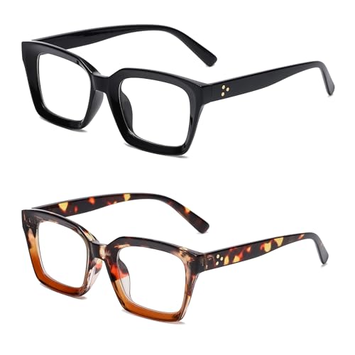 Image of Classic Clear Lens Glasses for Women Men Thick Square Frame Eyewear Non Prescription Eyeglasses 2 Pack