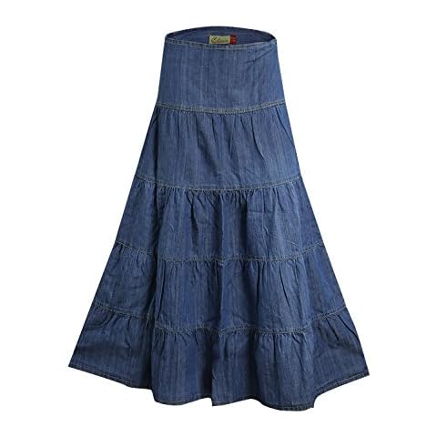 Clove Womens Tall Blue Denim Skirt Five Tier Feminine Chic PlusSizes 14-24 Cover
