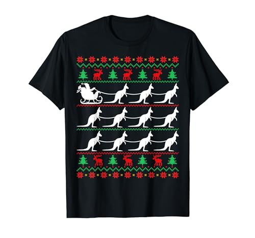 Kangaroo Pulls Santa Sleigh Christmas Kangaroo Lover Xmas T-Shirt
