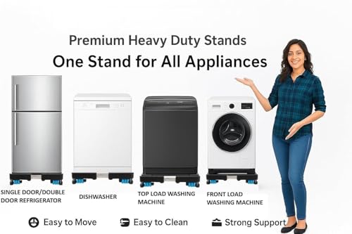 Image of PUREAGLE Premium Heavy Duty Adjustable 24-Wheel Trolley Stand for Washing Machine (6,7,8,9 kg) - Front & Top Load Compatible, Refrigerator Single & Double Door & Dishwasher | (Metal, Black)