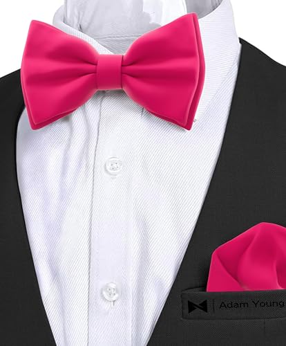 Image of Adam Young Men's Bow Ties with Handkerchief Pre-Tied Style Formal Satin Classic Bowtie for Tuxedo Faux Silk