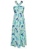 Women's 2025 Summer Floral Maxi Dress Criss Cross Halterneck Sleeveless Flowy A Line Boho Beach Vacation Casual Dress Lime Flowers S