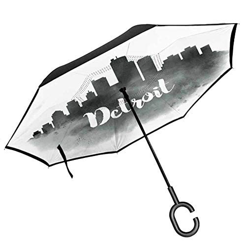 Parapluie inversé pliable gris style bois : fini les sièges mouillés et les UV