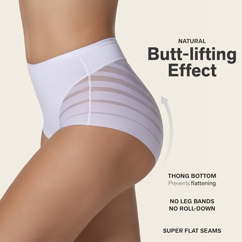 Image of Leonisa High Waisted Invisible Tummy Control Shapewear for Women - Stripe Lace Ladies Underwear Panties