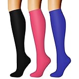 Compression Socks (3 Pairs), 15-20 mmhg is BEST Athletic & Medical for Men & Women, Running, Flight, Travel, Nurses - Boost Performance, Blood Circulation & Recovery (Small/Medium, Black+Red+Blue)