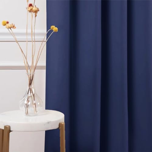 Image of HOMEMONDE Blackout Curtains Customize - Heavy Polyester 90% Room Darkening Curtain with Black Backing, Rod Pocket Style and Thermal Insulation Panels - (Single Piece, Solid Navy Blue)