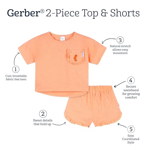 Gerber baby-girls' Shirt and Short Set, Peach, 5T - image 6