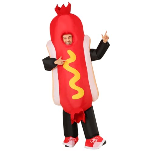 GOOSH Inflatable Hot Dog Costume Adult Food Funny Halloween Blow up Costumes Women Man Hotdog Suit Cosplay