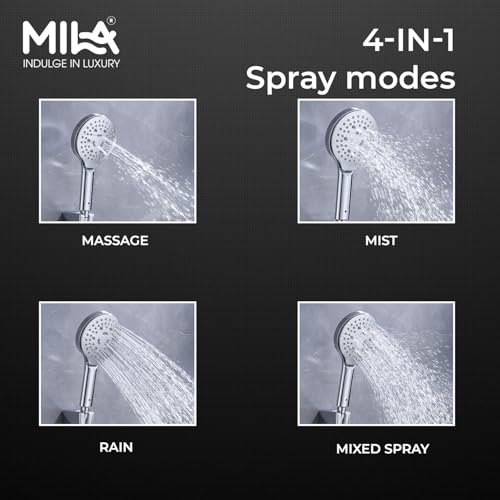 Image of Mila Cliq 4-Function Hand Shower | Rain, Mist, Massage, Mixed Spray Modes | Chrome Finish |ModernDesign | Includes Hose (1.5m), Bracket & Installation Kit (Φ120mm)