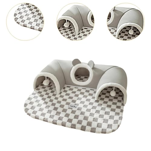 Lit tunnel pour chat gris L avec tapis lavable Sharplace