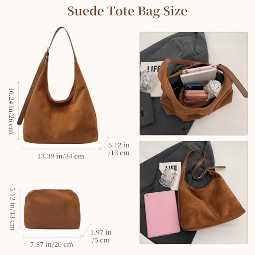 Image of Suede Bags for Women Suede Hobo Bag Retro Suede Tote Bag Slouchy Suede Shoulder Bag Crossbody Handbags Suede Purse