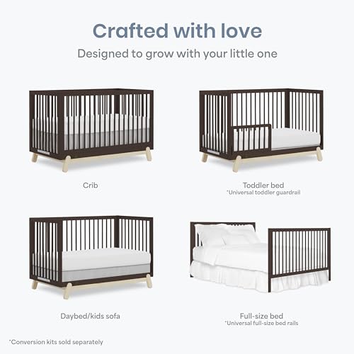 Image of Dream On Me Hygge 5-in-1 Convertible Full-Size Baby Crib in Chocolate Chip and Voak, GreenGuard Gold & JPMA, Converts to Toddler, Day & Full-Size Bed, Adjustable Mattress Heights, Modern Nursery
