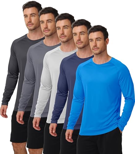 Image of ZITY 5 Pack Long Sleeve Shirts for Men UPF 50+ Sun Protection Fast Dry Lightweight Fishing Swim Rash Guard Workout Shirt