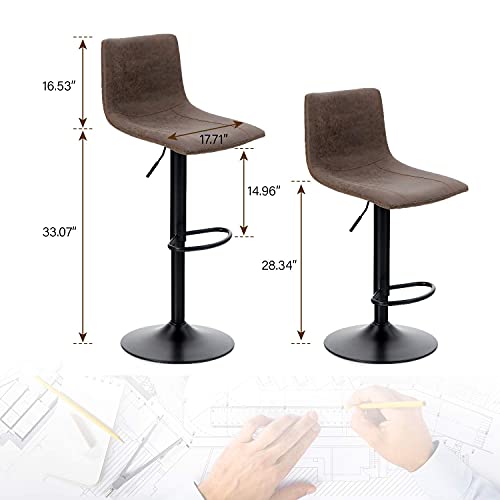 Phi Villa Swivel Bar Stools Counter Height Set Of 2, Adjustable Height, Low Square Back, Brown, 2 Packs #TOP1