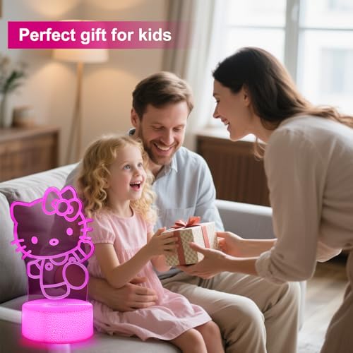 Image of sunduck Pink Kawaii Kitty 3D Night Light with Corded Control- Dreamy Girls Room Decor, Perfect Birthday /Christmas Gift for Kids, Unique Holiday Present