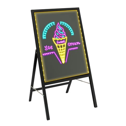 Tableau de messages, publicitaire, lumineux, 50 x 70 cm, avec 8 stylos néon, télécommande, panneau lumineux LED, effaçable, affichage du menu debout,...