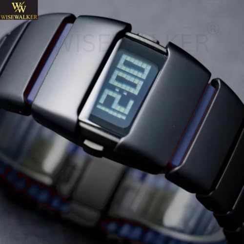 Image of WiseWalker Unisex GenZ Luxury Style Digital Gold Watch Unique Band with LED Display Digital Watch | Retro Digital LED Watch Black Display Screen Modern Fashion Timepiece | Wristwatch For Men and Women