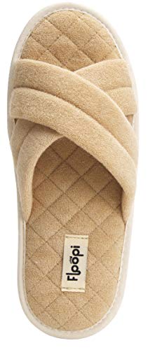 Floopi Womens Soft Criss Cross Open Toe Slippers with Quilted Terry Sitch Insole Lining, Memory Foam, Anti-Skid Rubber Outsole for Summer4