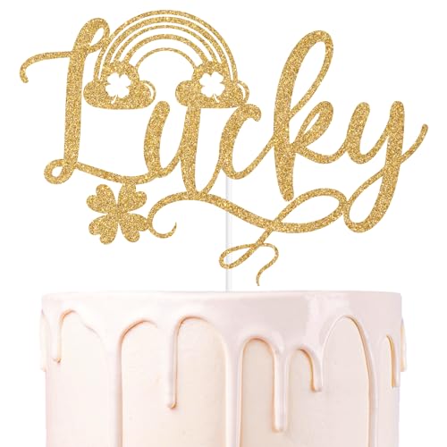 Gold Glitter Lucky Cake Topper, Happy St...