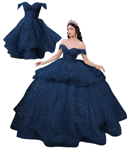 Ftupza Navy Blue 2 in 1 DAMA Dress for Quinceanera Ruffled Ball Gown 8